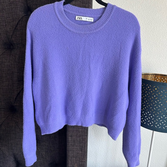 Zara Purple Crew Neck Sweater Soft Knit Cropped - Picture 1 of 4